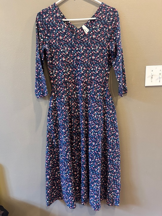 Pact Dresses & Skirts - Pact Dress Womens M Fit & Flare Midi 3/4 Sleeve blue geometric print